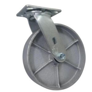 Heavy-duty swivel caster wheel with a solid metal construction, designed for industrial and commercial applications.