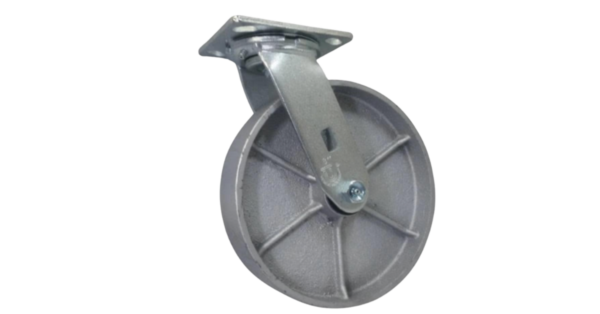 Heavy-duty swivel caster wheel with a solid metal construction, designed for industrial and commercial applications.